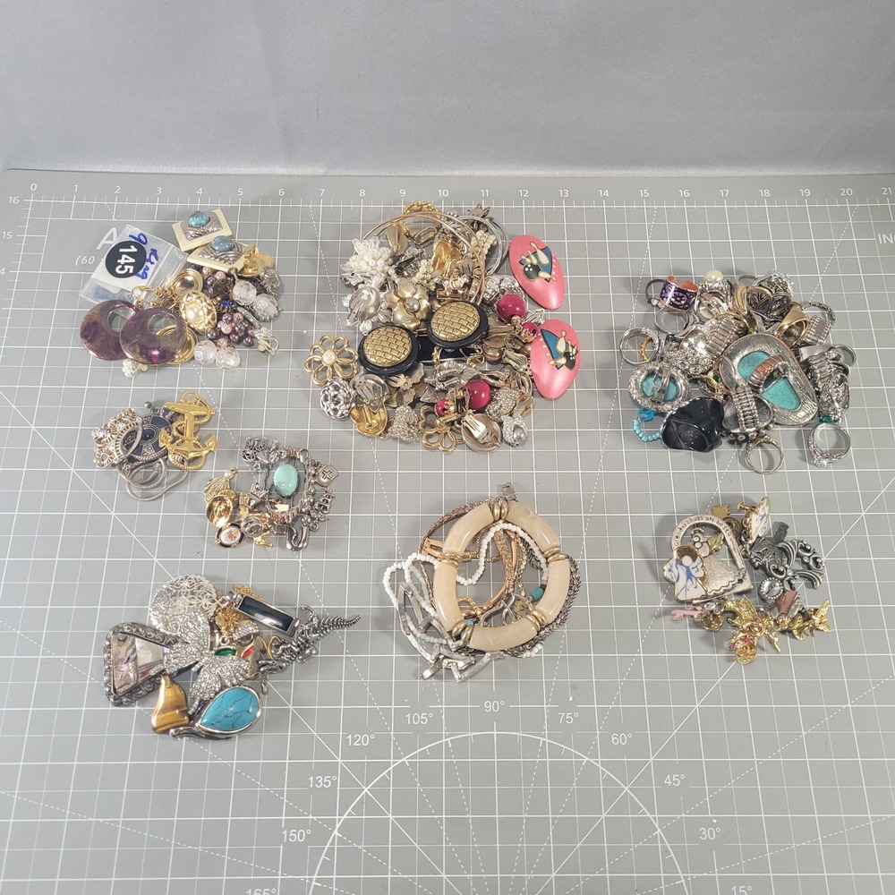 Jewelry Lot Vintage Modern Small Wearable Rings Earrings Pins Brooches Over 2lbs